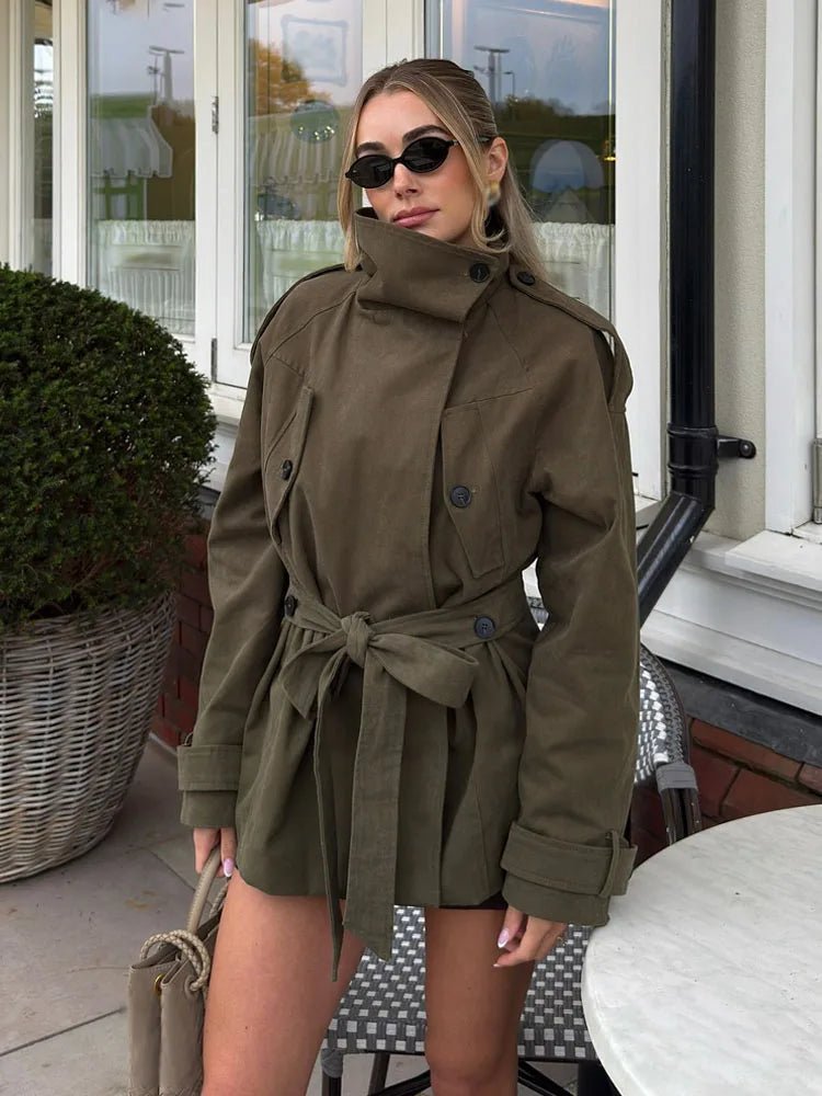 Alya High Neck Lace Up Coat
