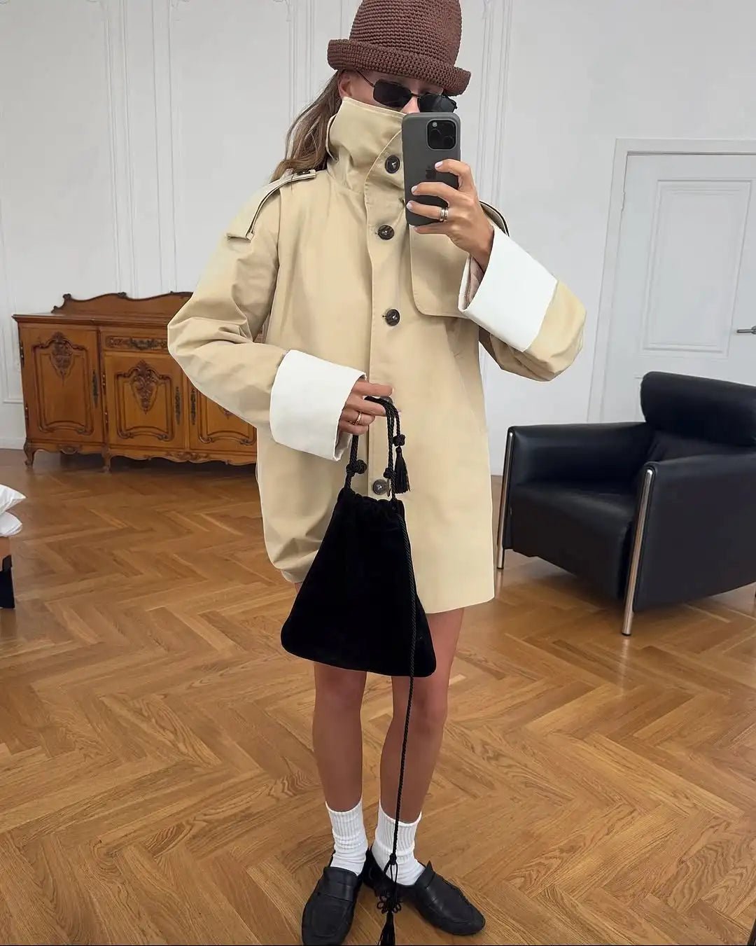 Brenda Contrast-Cuff Trench Jacket