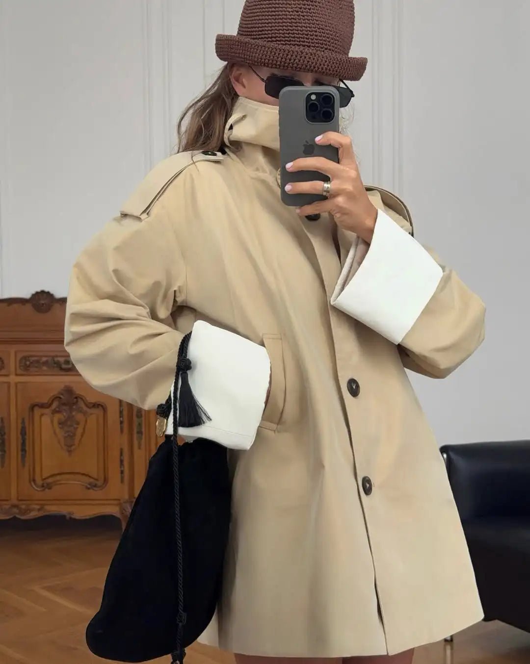 Brenda Contrast-Cuff Trench Jacket