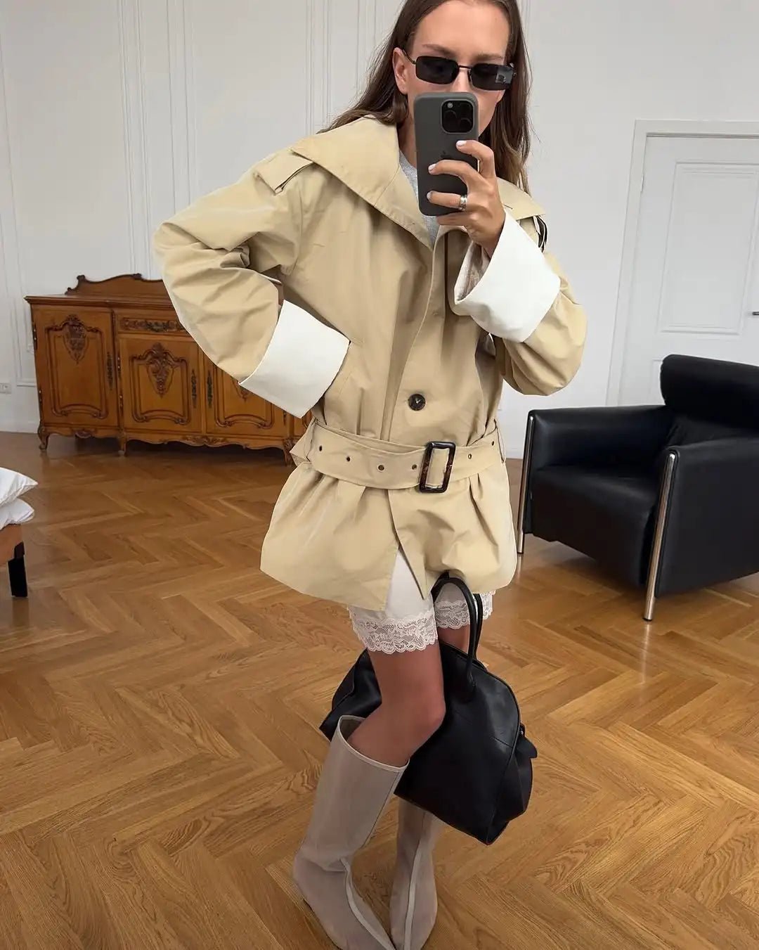 Brenda Contrast-Cuff Trench Jacket