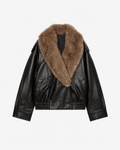 Francesca Faux Leather Jacket with Detachable Fur Collar