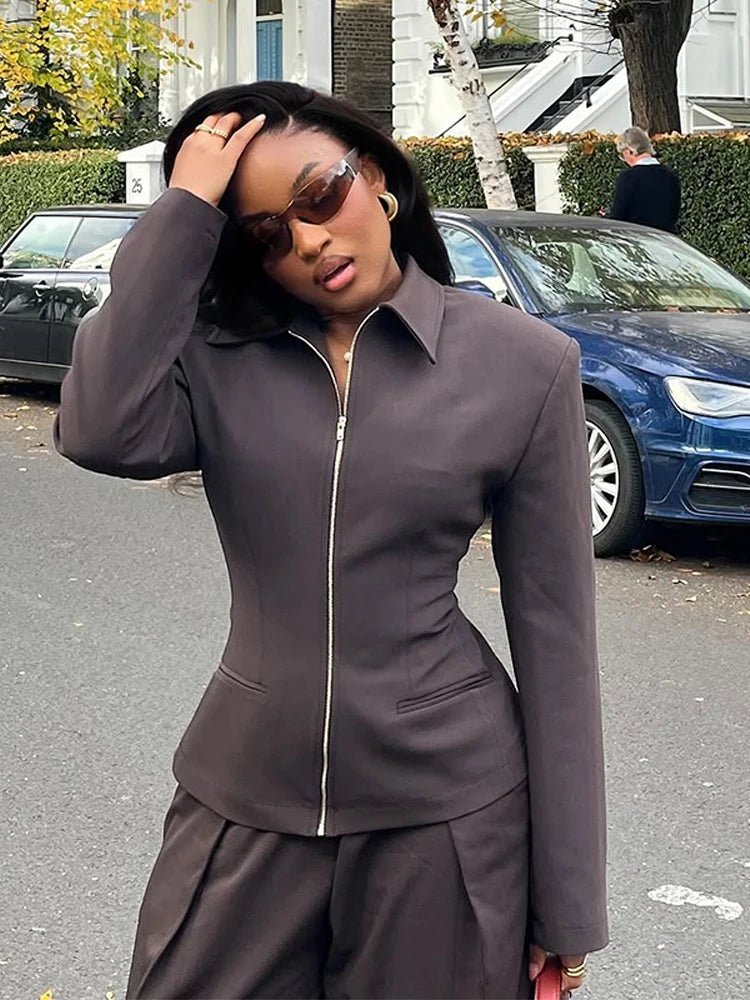 Hazeline Zip-Up Cinched Waist Jacket