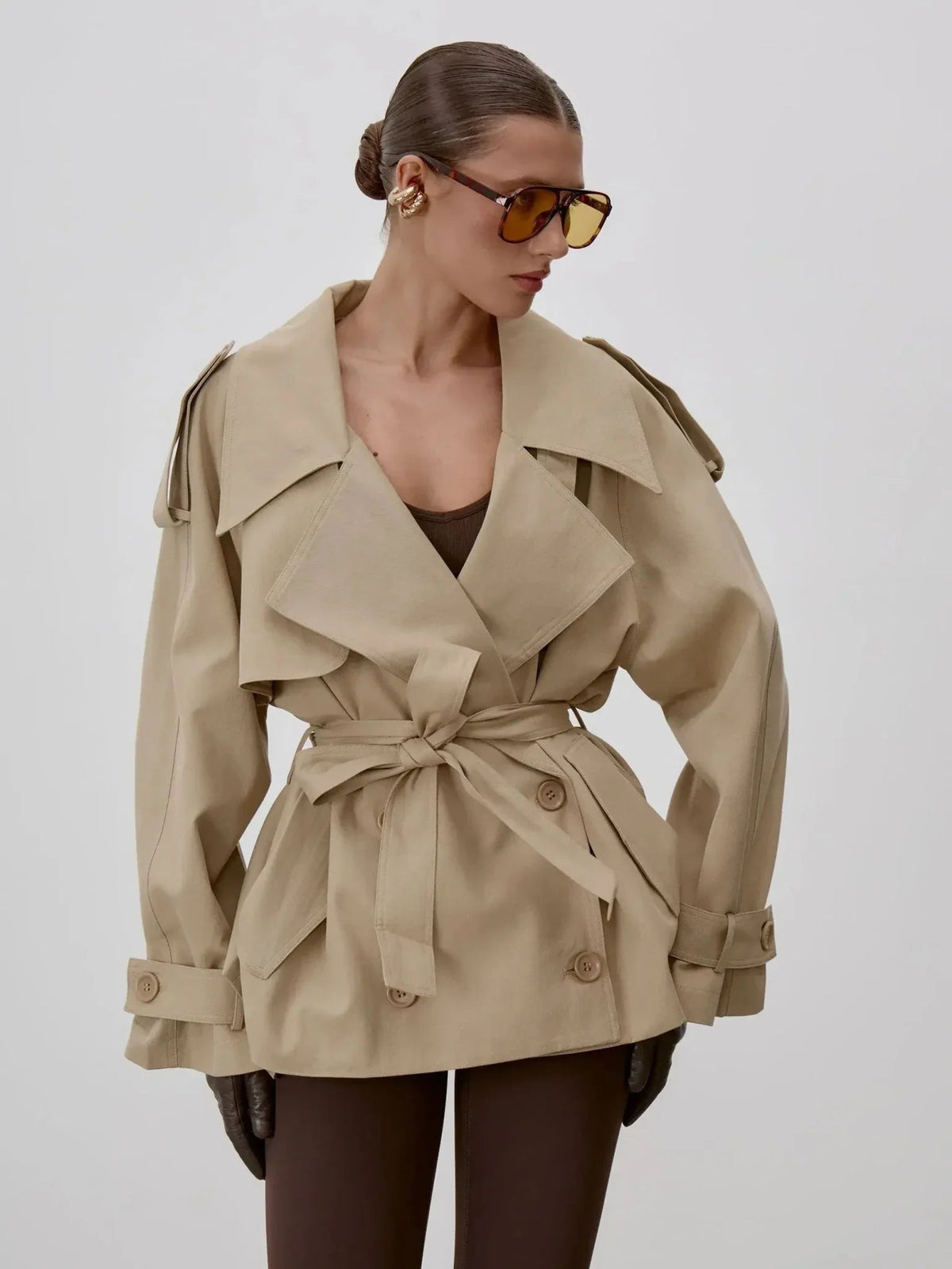 Octavia Lace-Up Stand Collar Trenchcoat