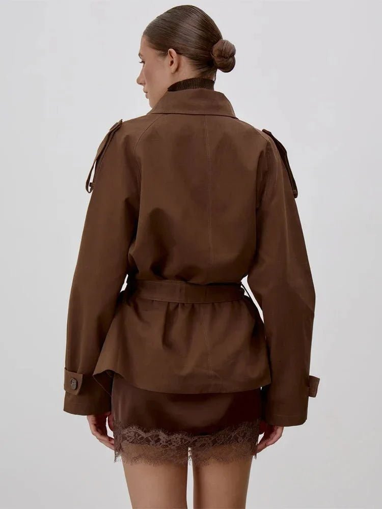 Octavia Lace-Up Stand Collar Trenchcoat