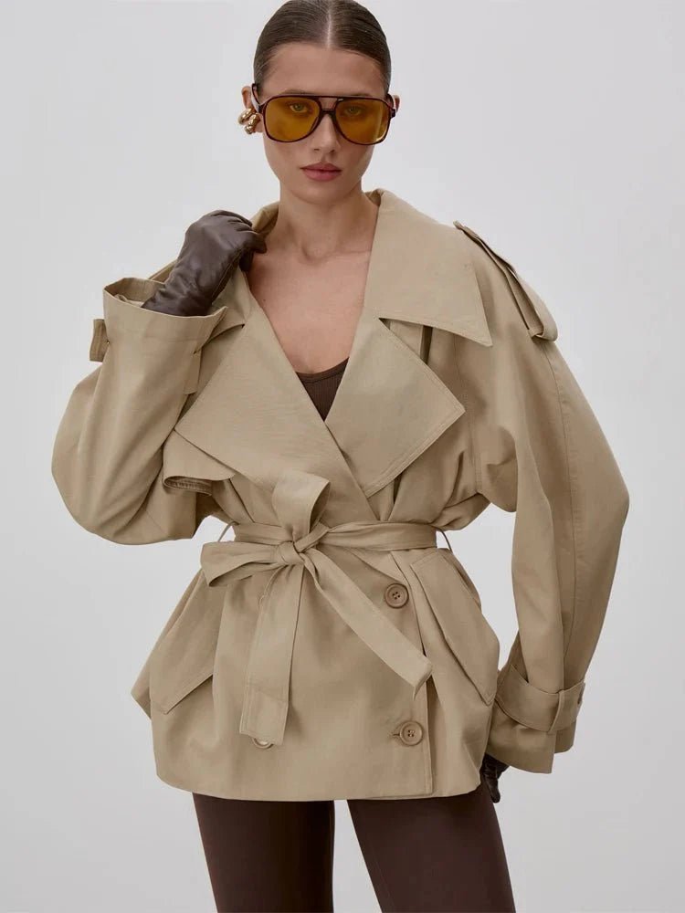 Octavia Lace-Up Stand Collar Trenchcoat