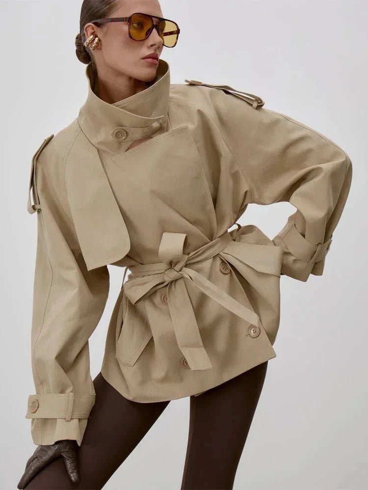 Octavia Lace-Up Stand Collar Trenchcoat