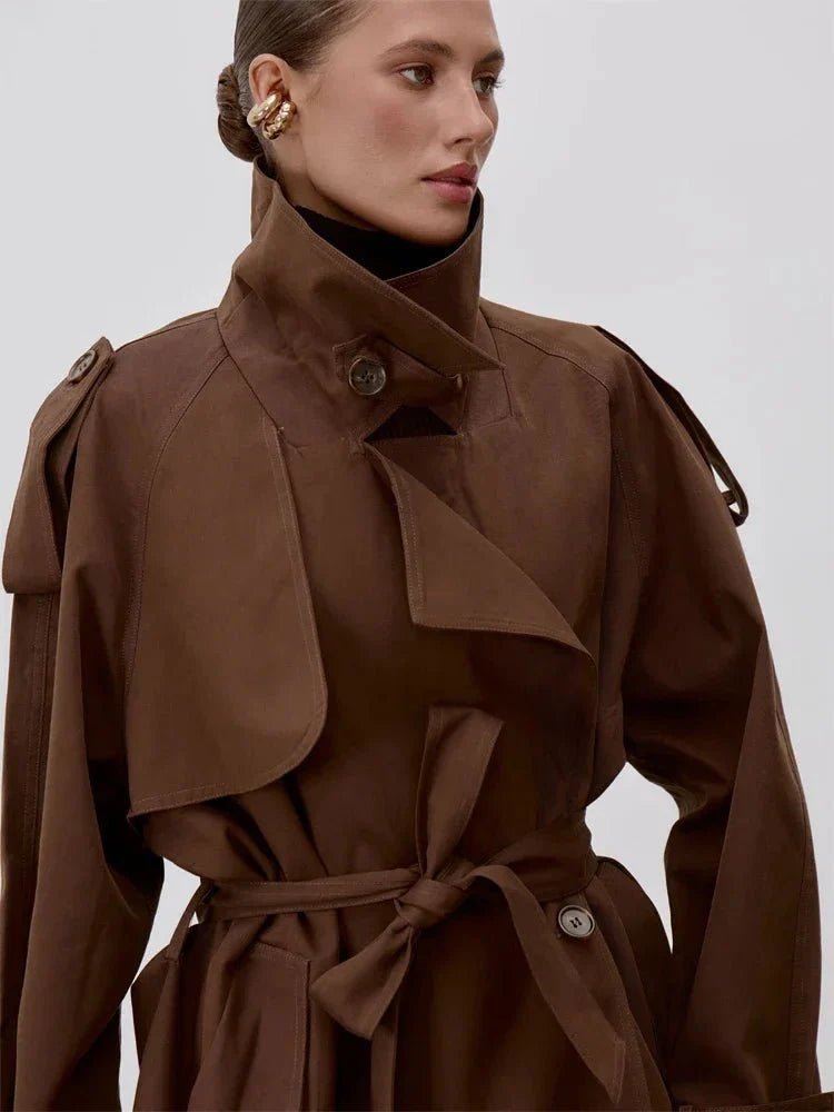 Octavia Lace-Up Stand Collar Trenchcoat