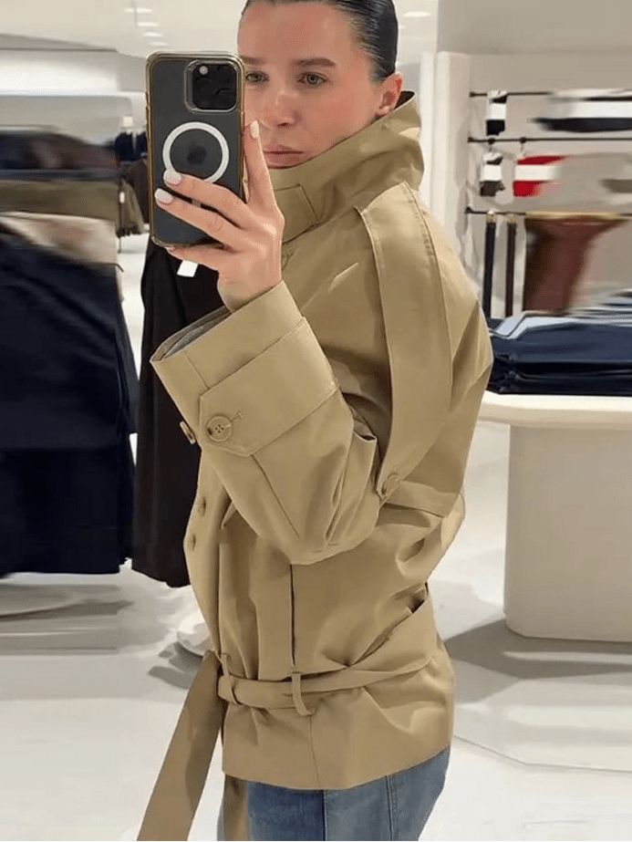 Phoebe Lace Up Cropped Trench Coat
