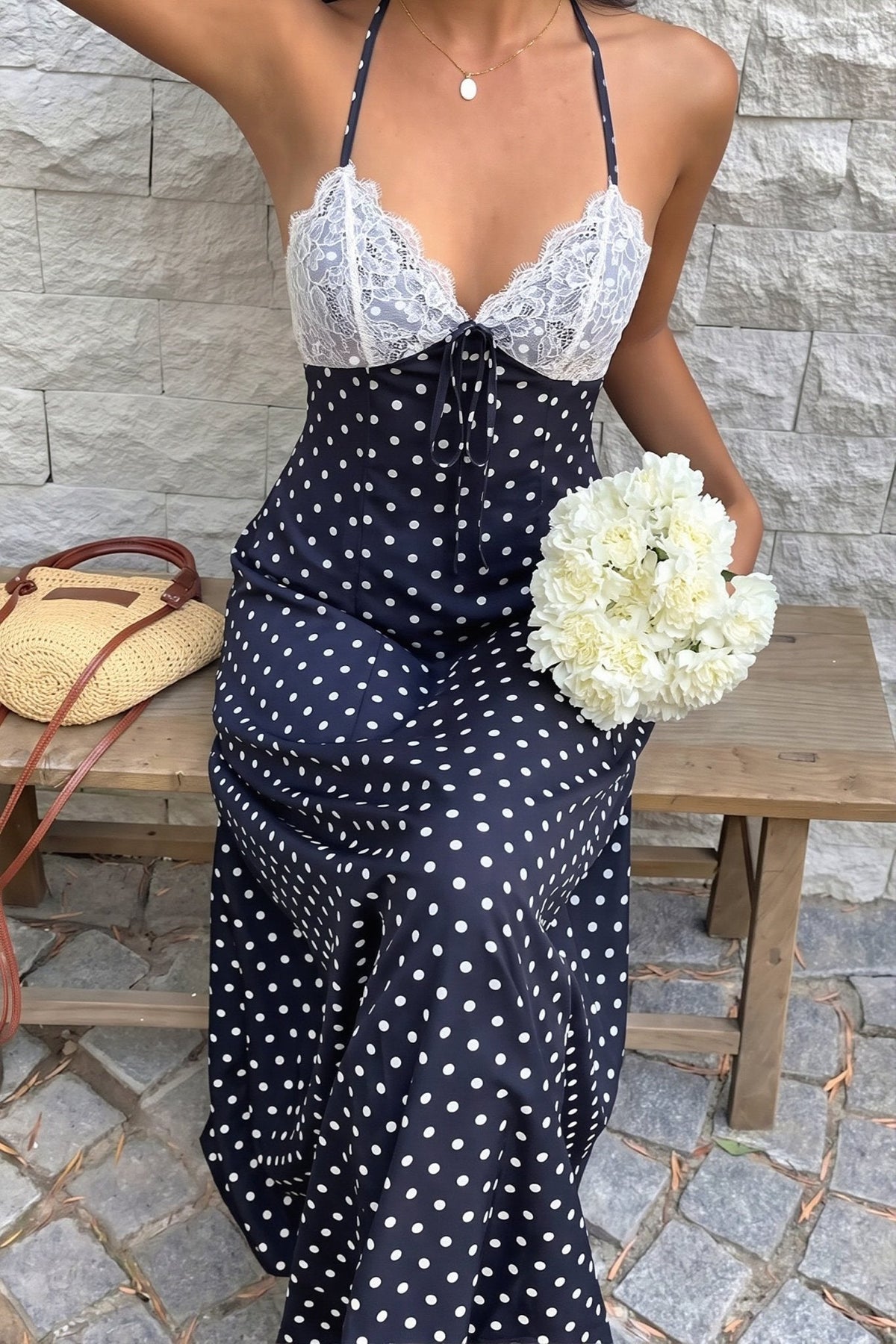 Zoe Polka Dot Halter Maxi Dress