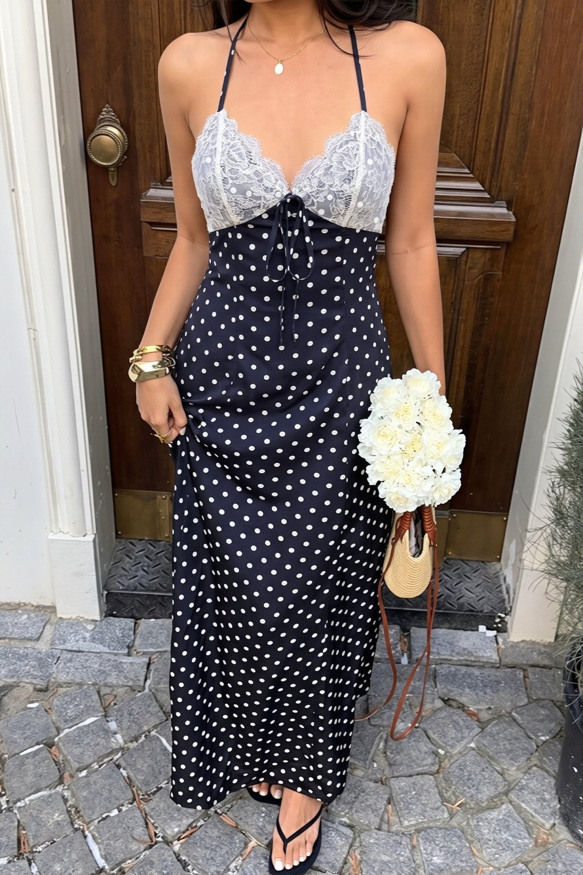 Zoe Polka Dot Halter Maxi Dress