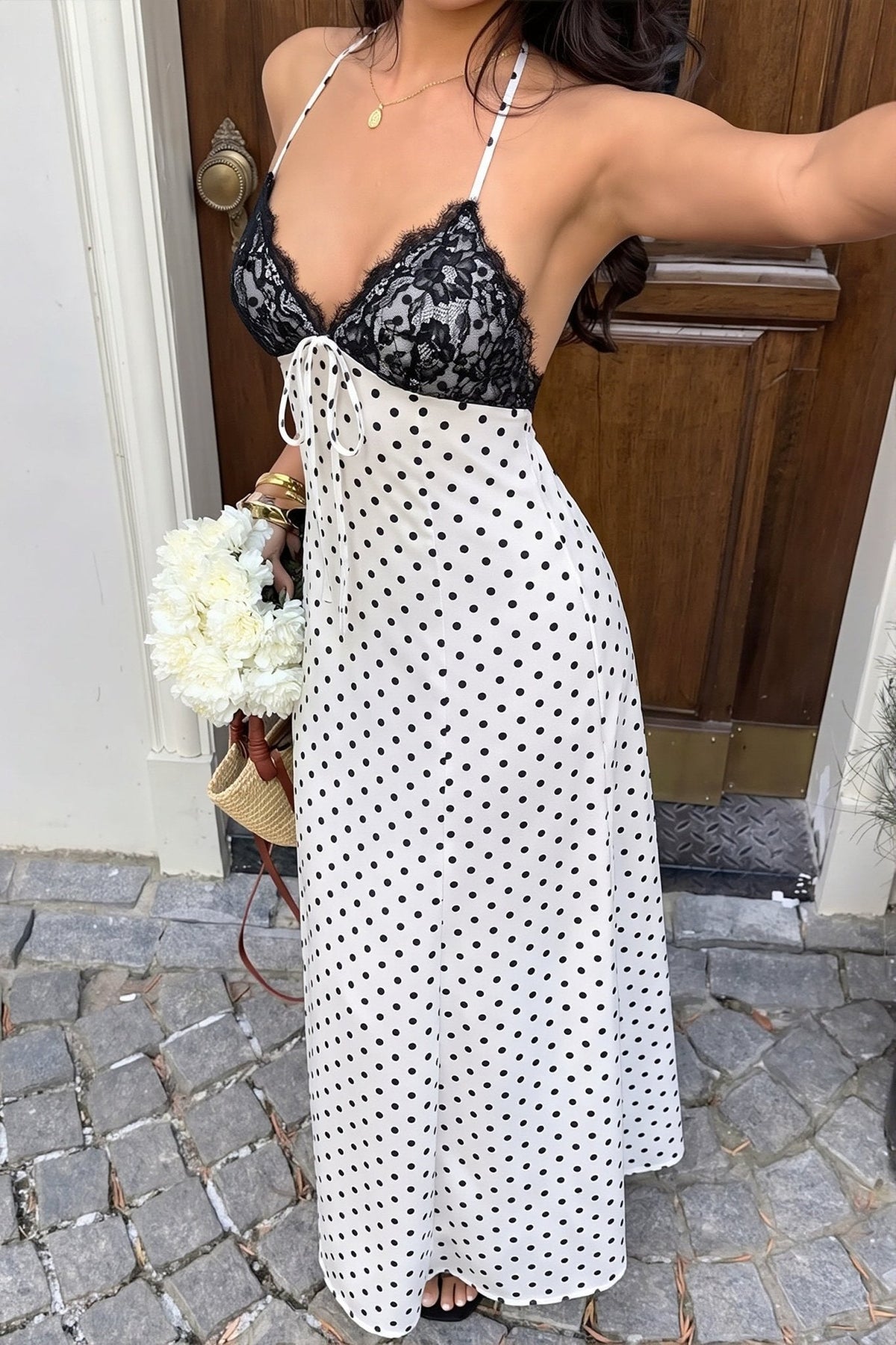 Zoe Polka Dot Halter Maxi Dress