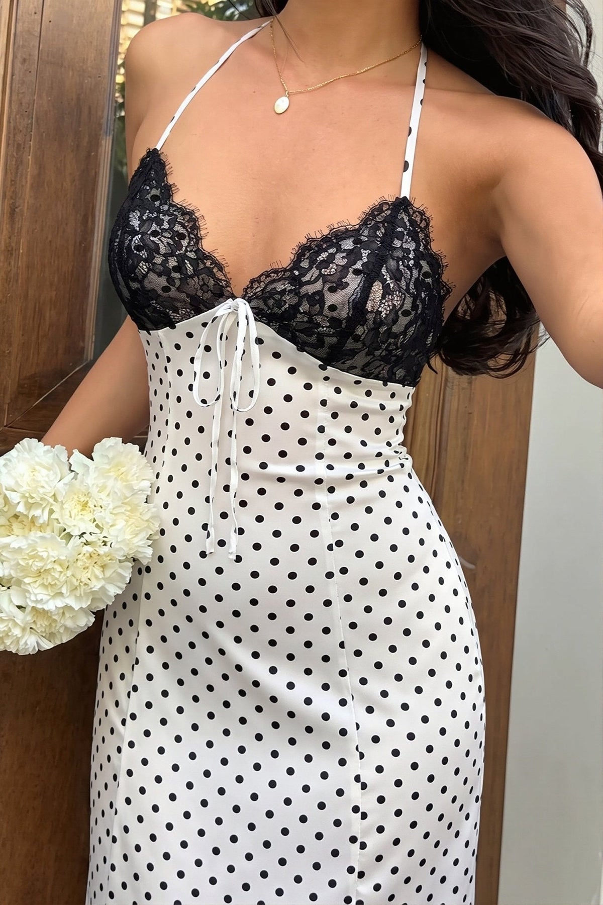 Zoe Polka Dot Halter Maxi Dress