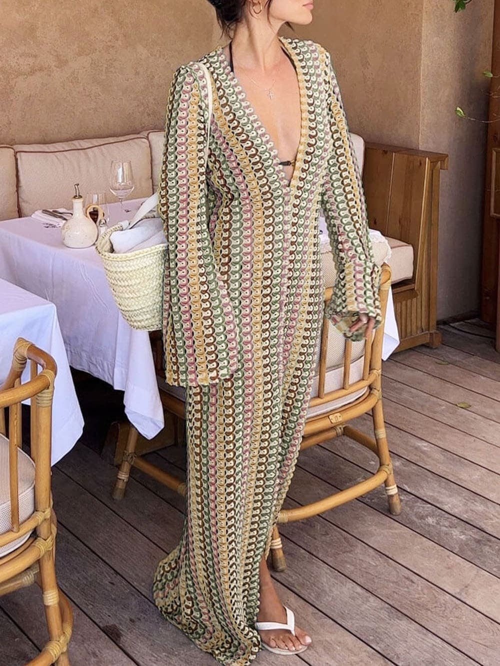 Beatrice Crochet Stripe Maxi Dress