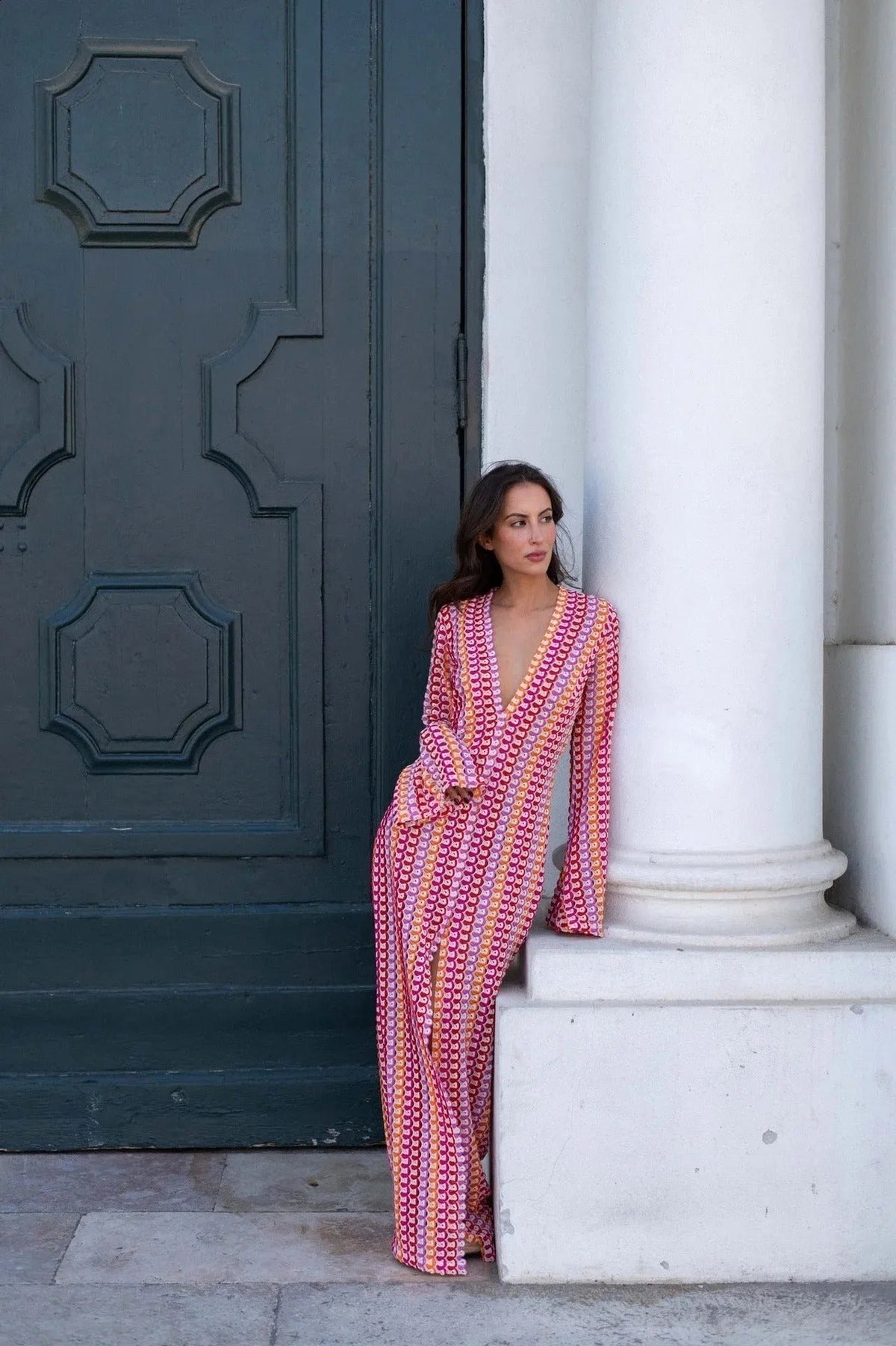 Beatrice Crochet Stripe Maxi Dress