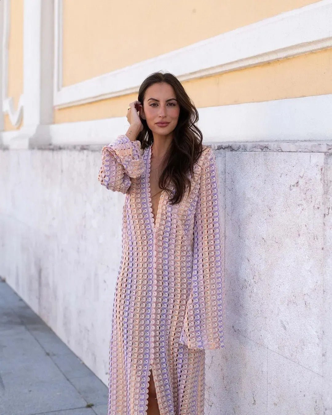 Beatrice Crochet Stripe Maxi Dress