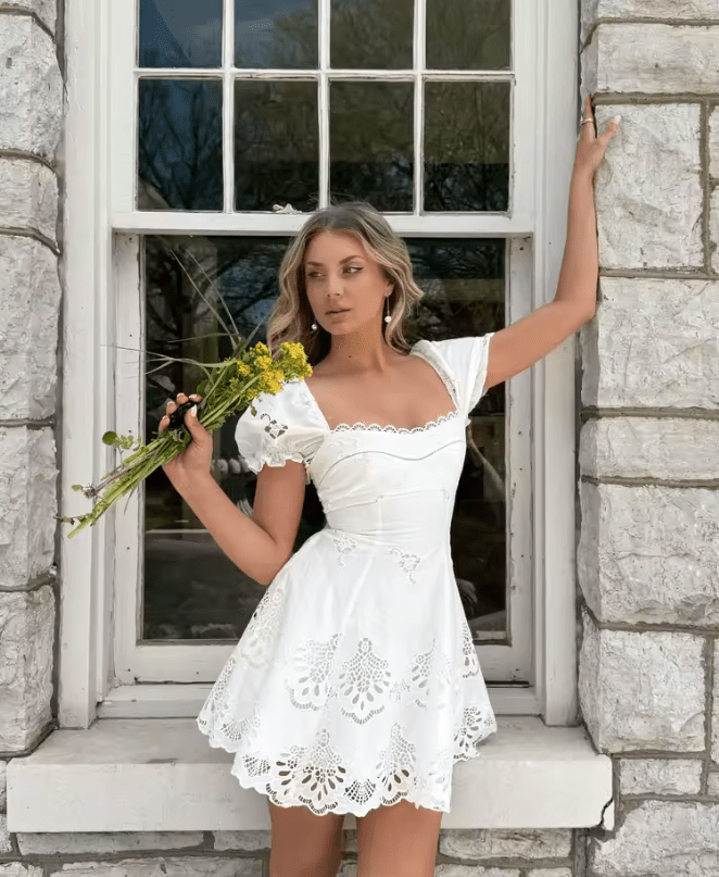 Beatrice Lace Hollow-Out Mini Dress