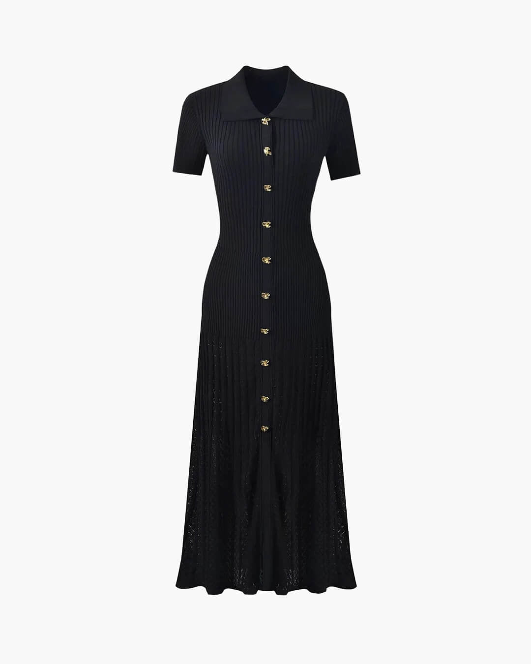 Affra Turn-Down Collar Knit Maxi Dress