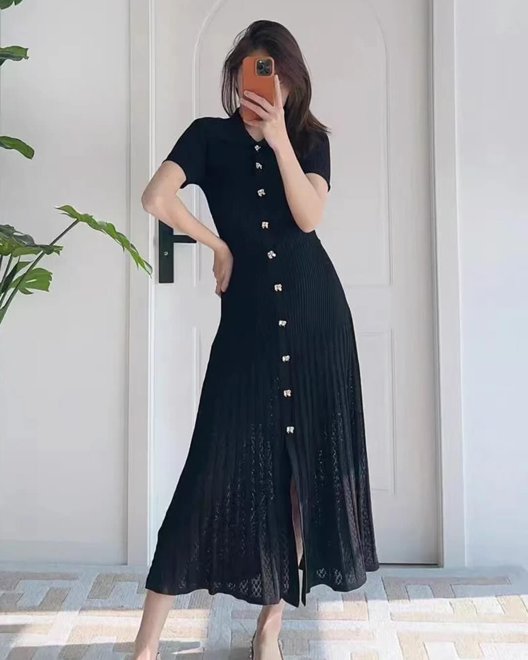 Affra Turn-Down Collar Knit Maxi Dress