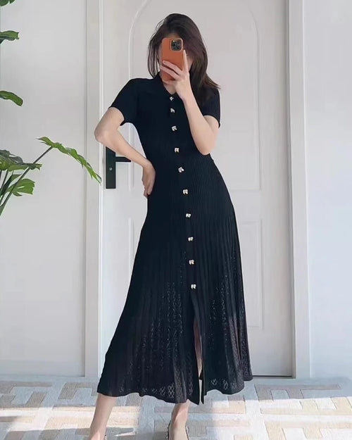 Affra Turn-Down Collar Knit Maxi Dress