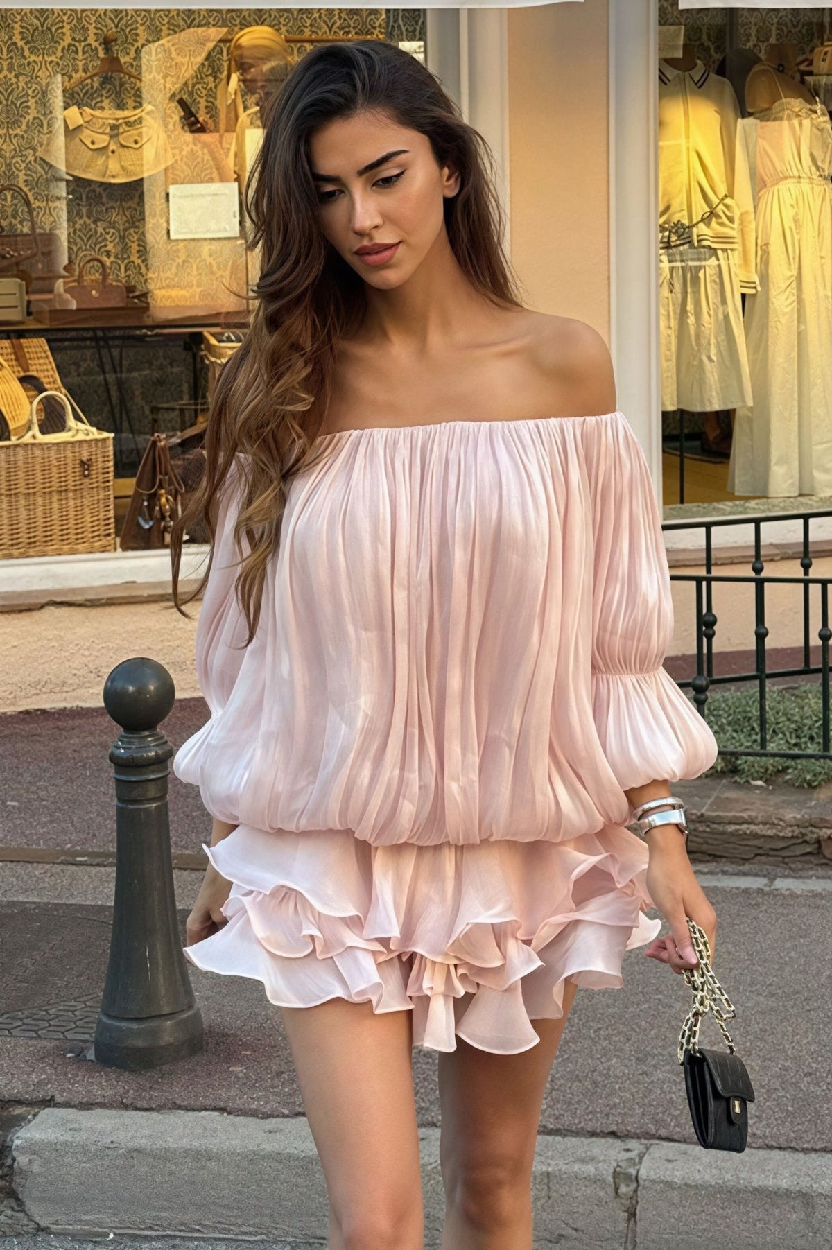 Bianca Off-Shoulder Ruffle Tiered Mini Dress