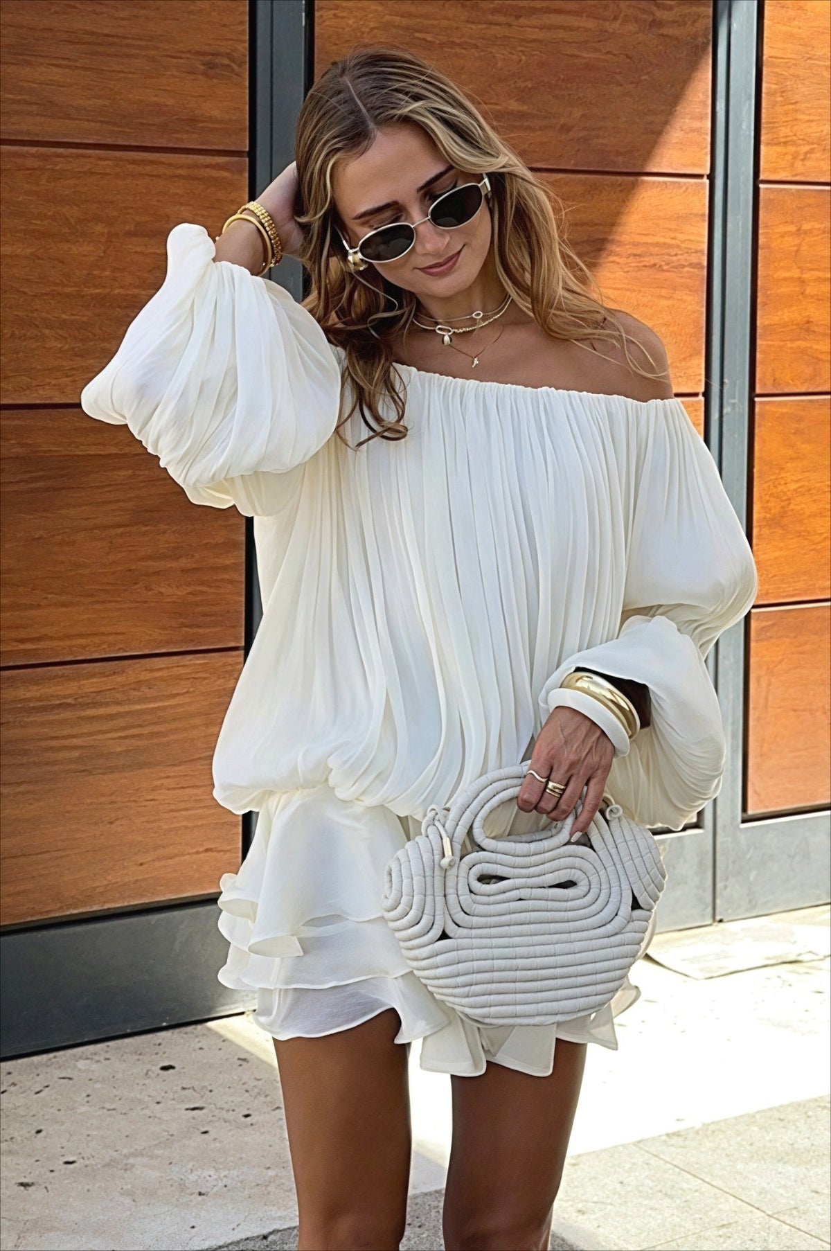 Bianca Off-Shoulder Ruffle Tiered Mini Dress