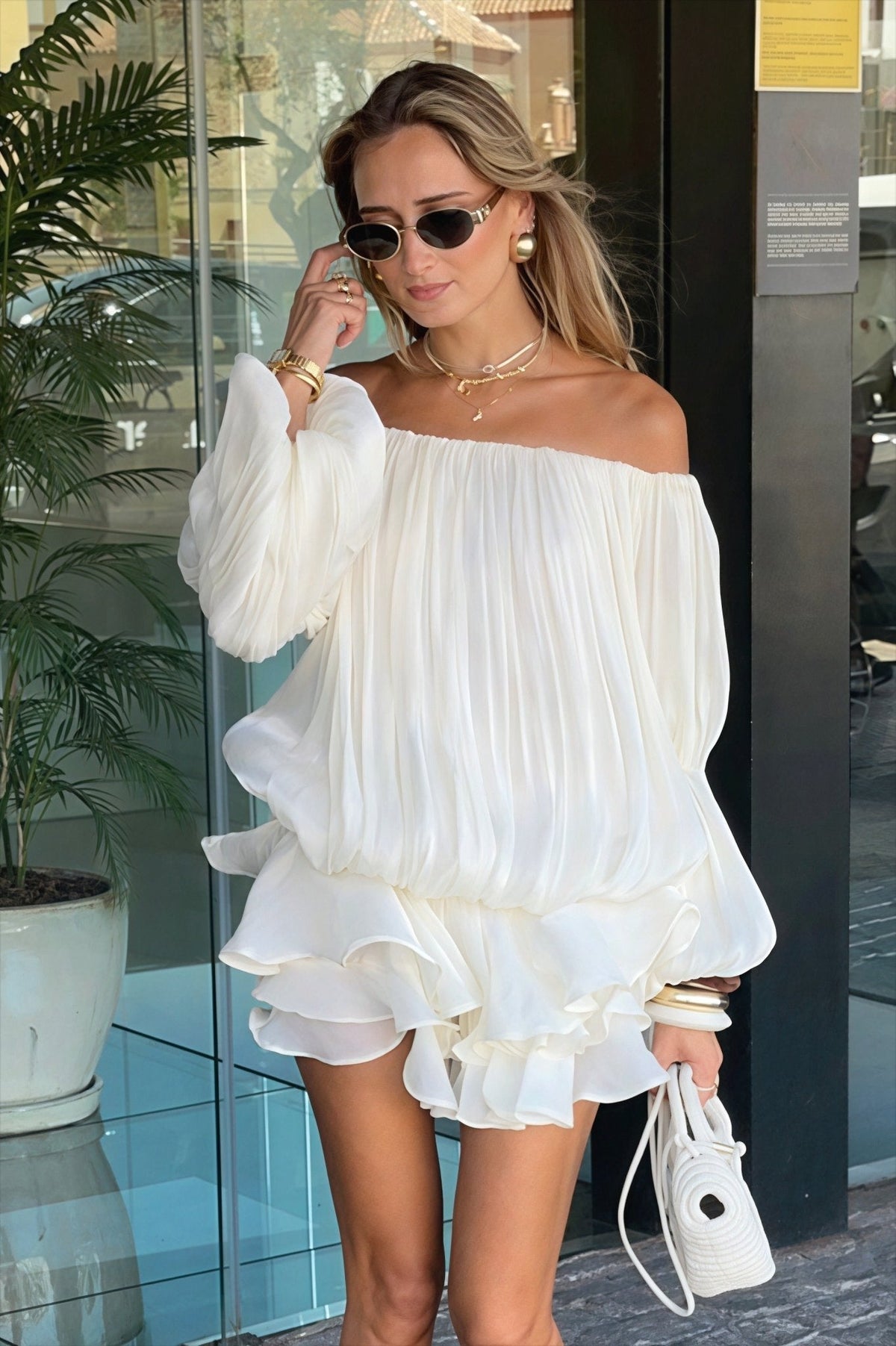 Bianca Off-Shoulder Ruffle Tiered Mini Dress