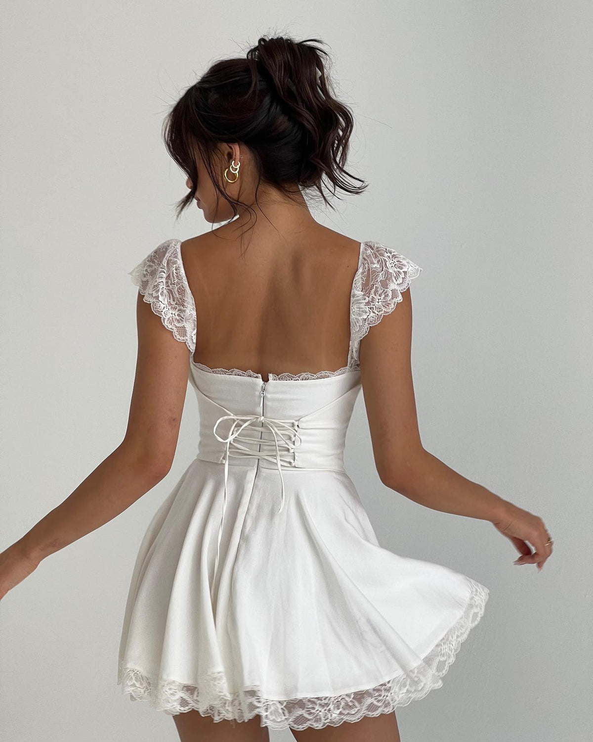 Nora Tie-Back Lace Mini Dress
