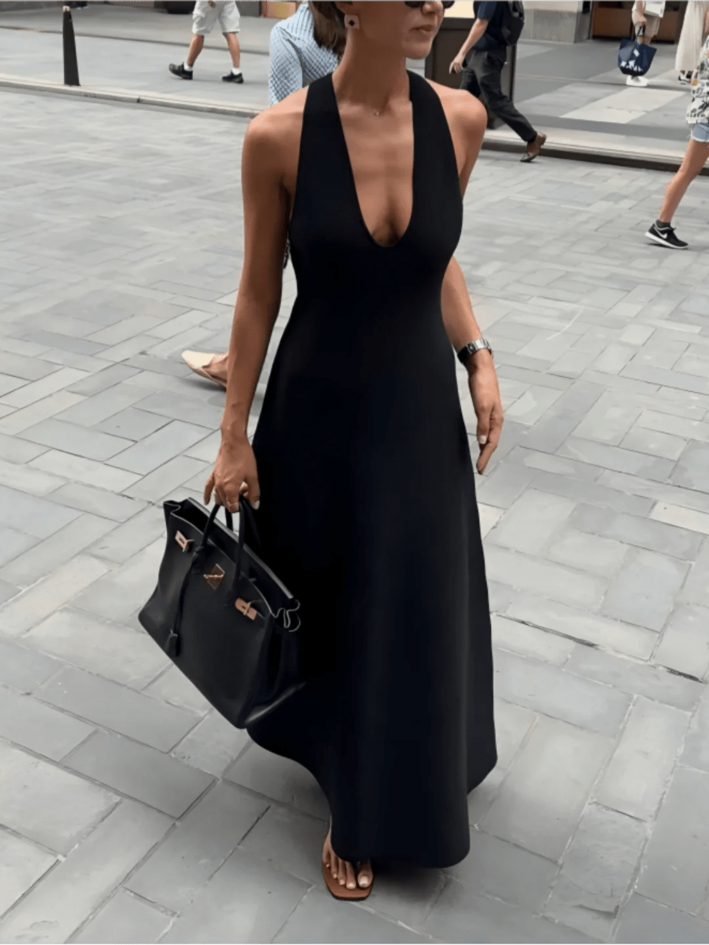 Erica Deep V-Neck Halter Maxi Dress
