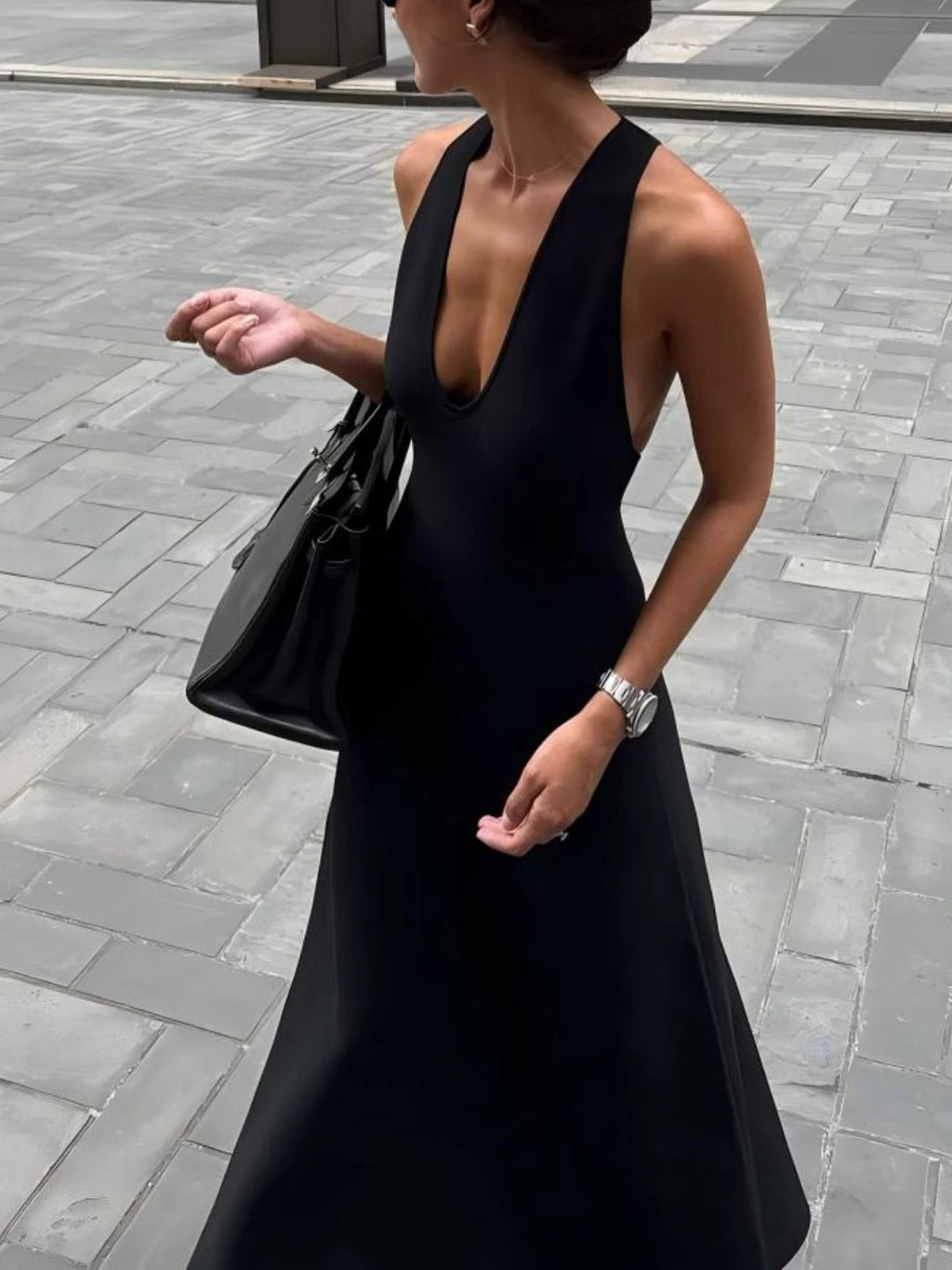 Erica Deep V-Neck Halter Maxi Dress