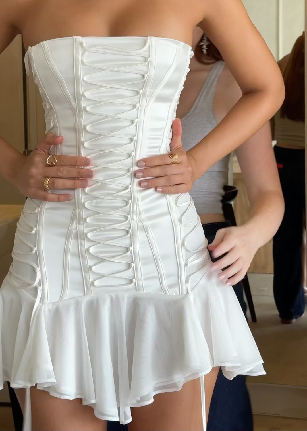 Emilia Strapless Lace-Up Mermaid Mini Dress