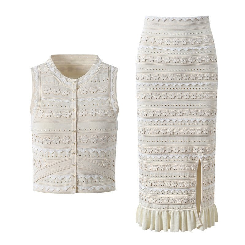 Isabella Floral Knit Vest & Ruffle Midi Skirt Set