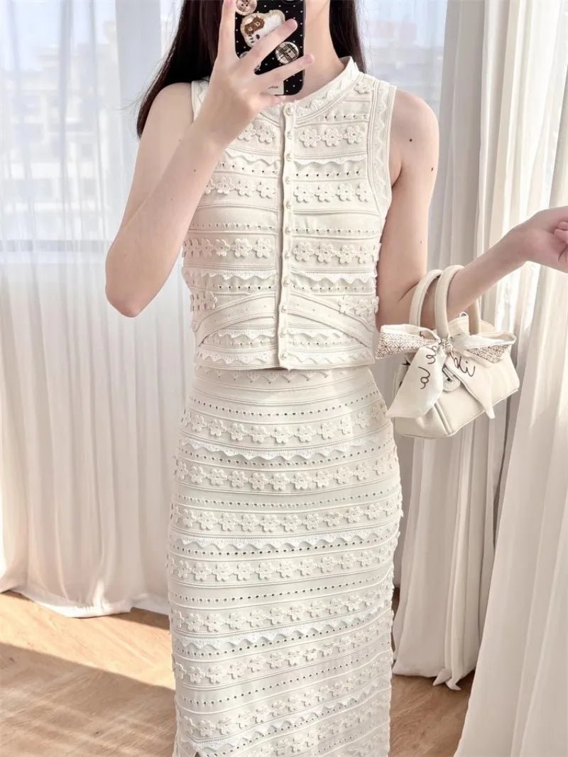 Isabella Floral Knit Vest & Ruffle Midi Skirt Set