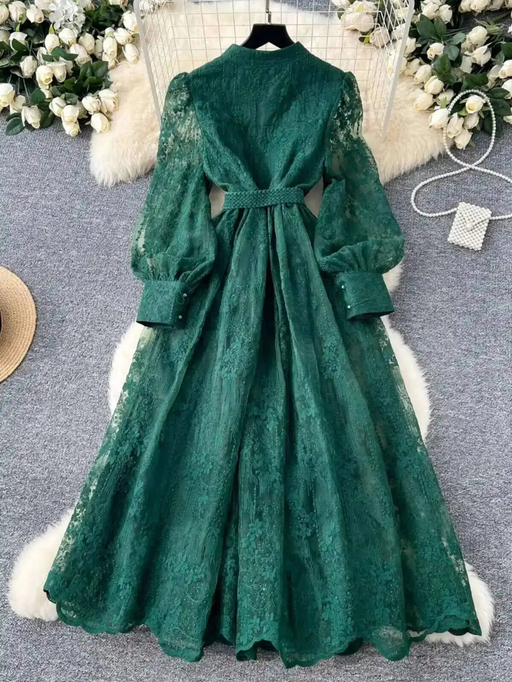 Beatrice Embroidered Pearl Midi Dress