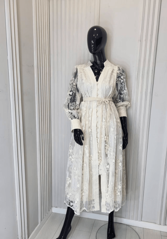 Beatrice Embroidered Pearl Midi Dress