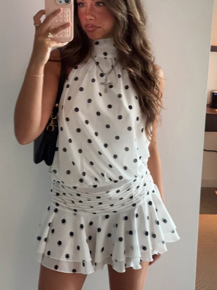 Lianna Polka Dot Halterneck Mini Dress