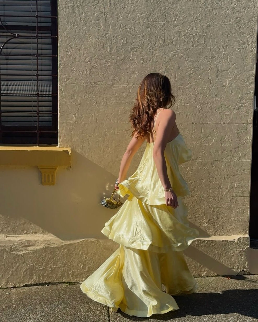 Nadia Tiered Ruffle Satin Maxi Dress