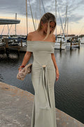 Sophia Off-Shoulder Tie Strap Bodycon Maxi Dress
