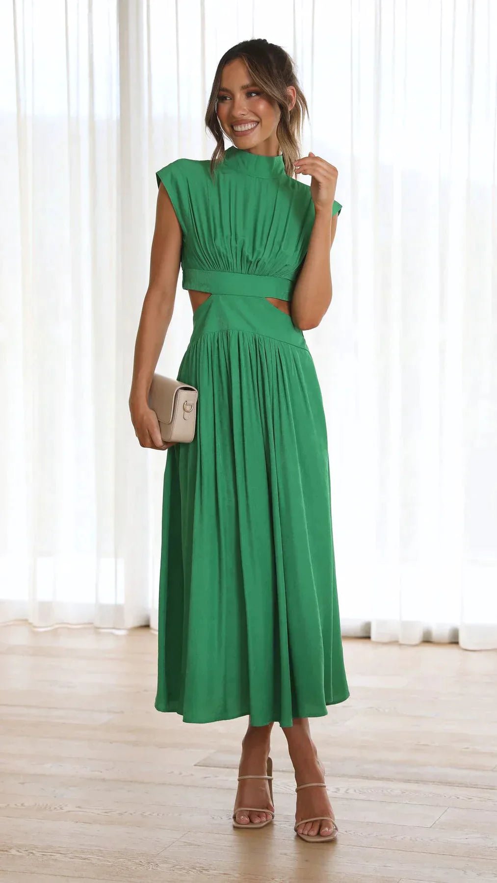 Valentina High-Neck Midi Dress with Waist Cutouts