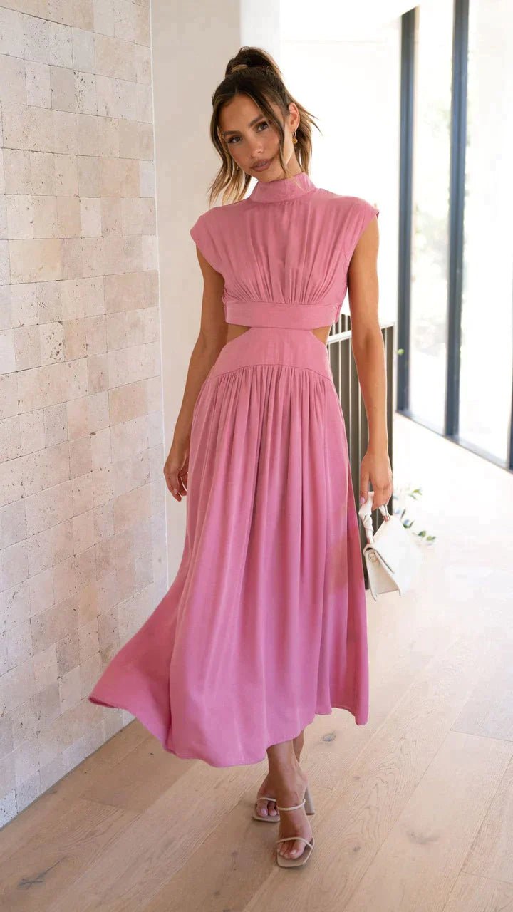 Valentina High-Neck Midi Dress with Waist Cutouts