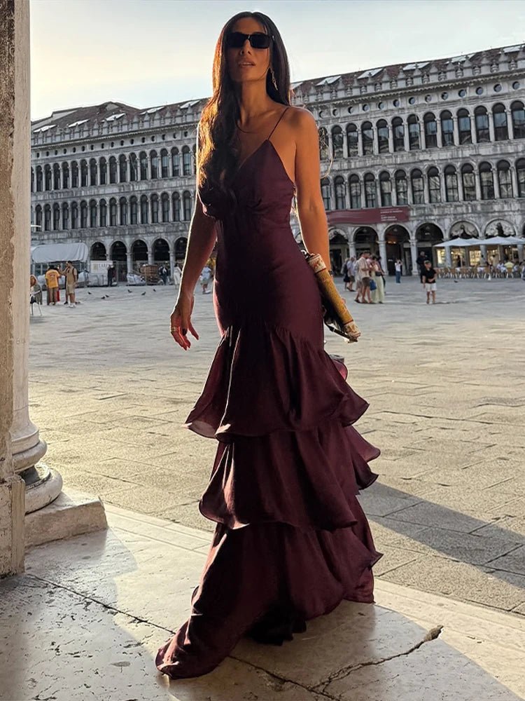 Venetia Ruffled Sling Evening Dress
