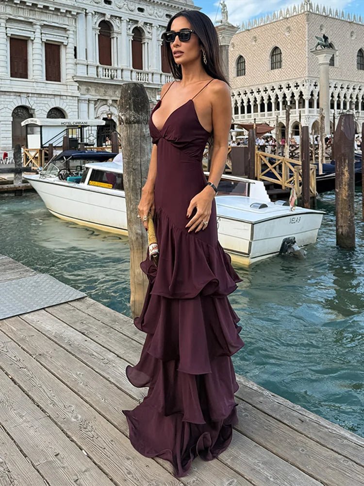 Venetia Ruffled Sling Evening Dress