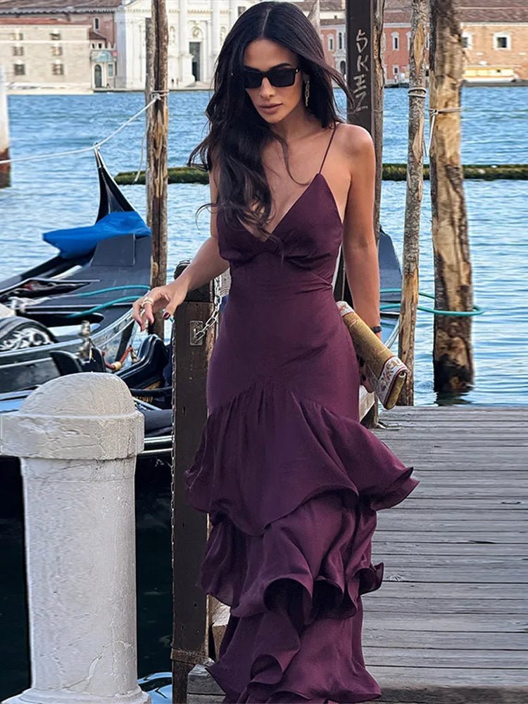 Venetia Ruffled Sling Evening Dress