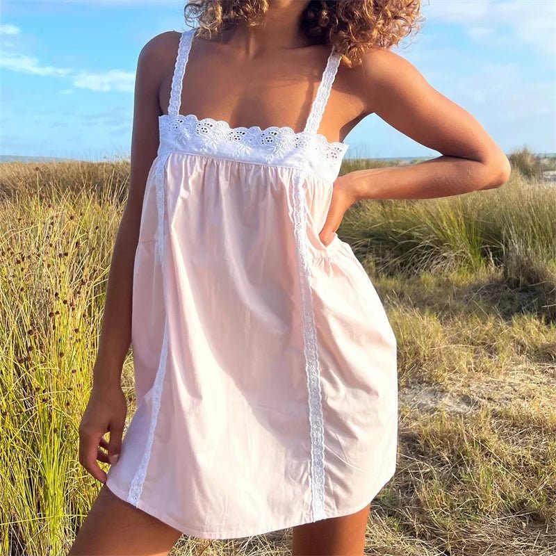 Violet Lace Trim Babydoll Mini Dress