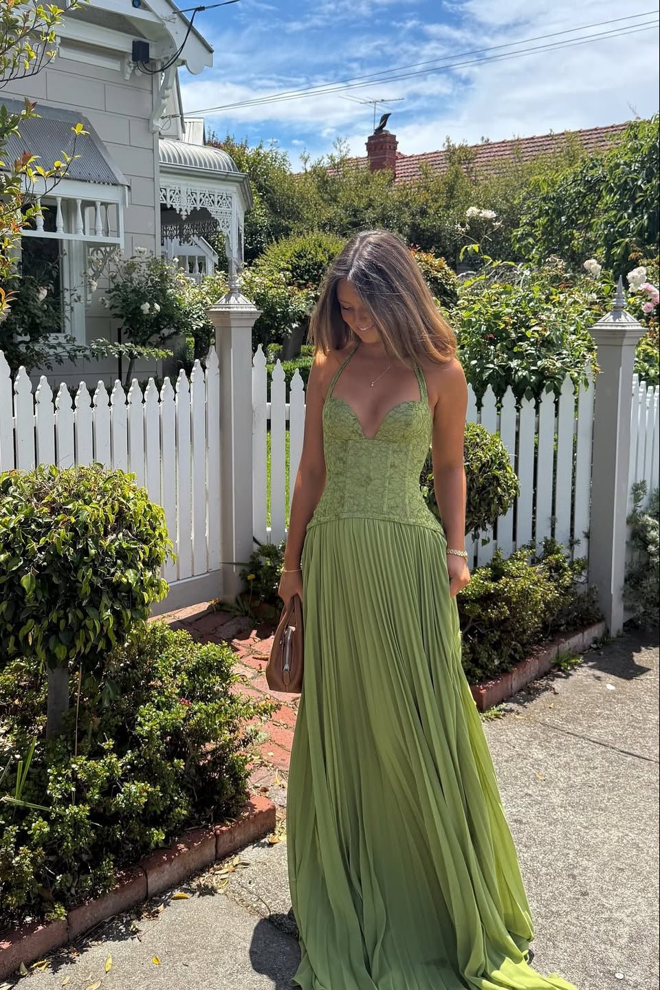 Vivian Pleated Corset Maxi Dress