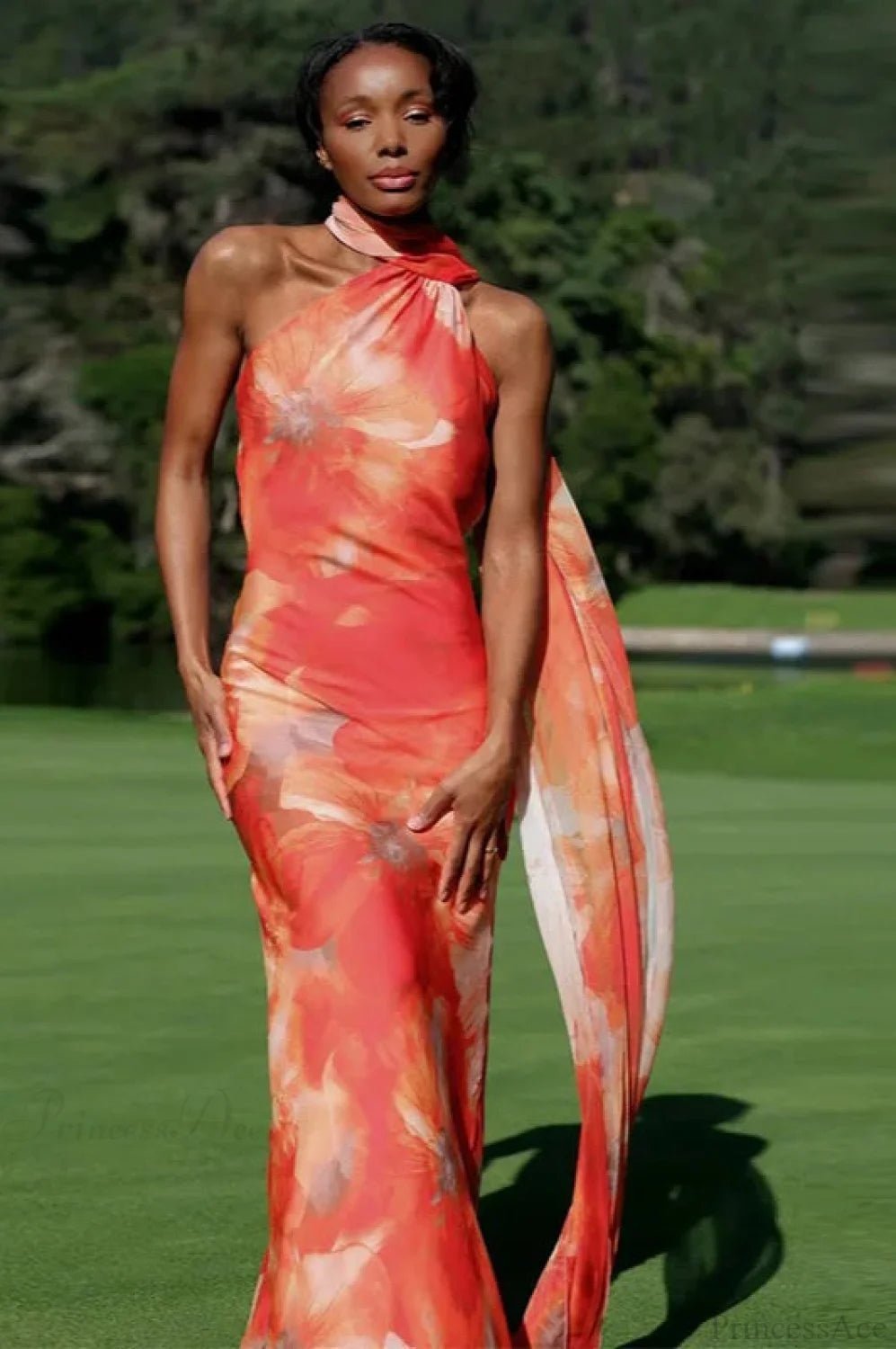Celeste Elegant Satin Halter Dress