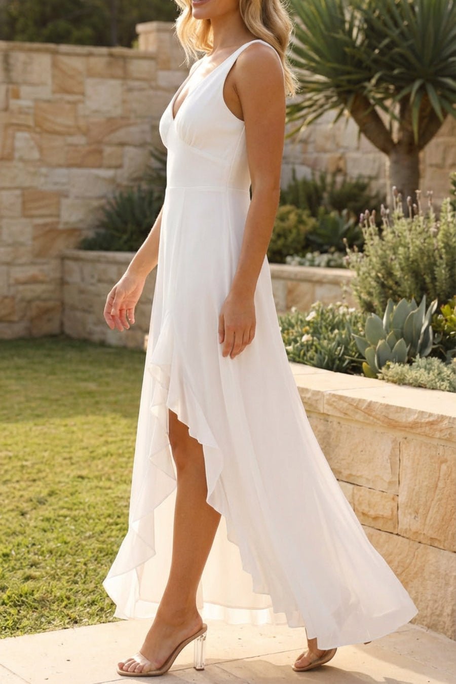 Amiah Sleeveless Ruffled Slit Maxi Dress