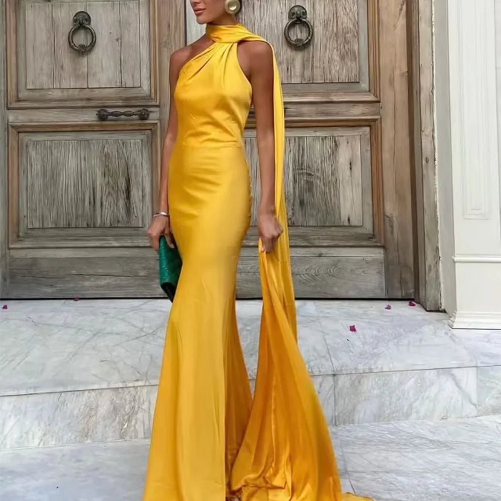 Beatrice Halter Backless Silk Satin Maxi Dress