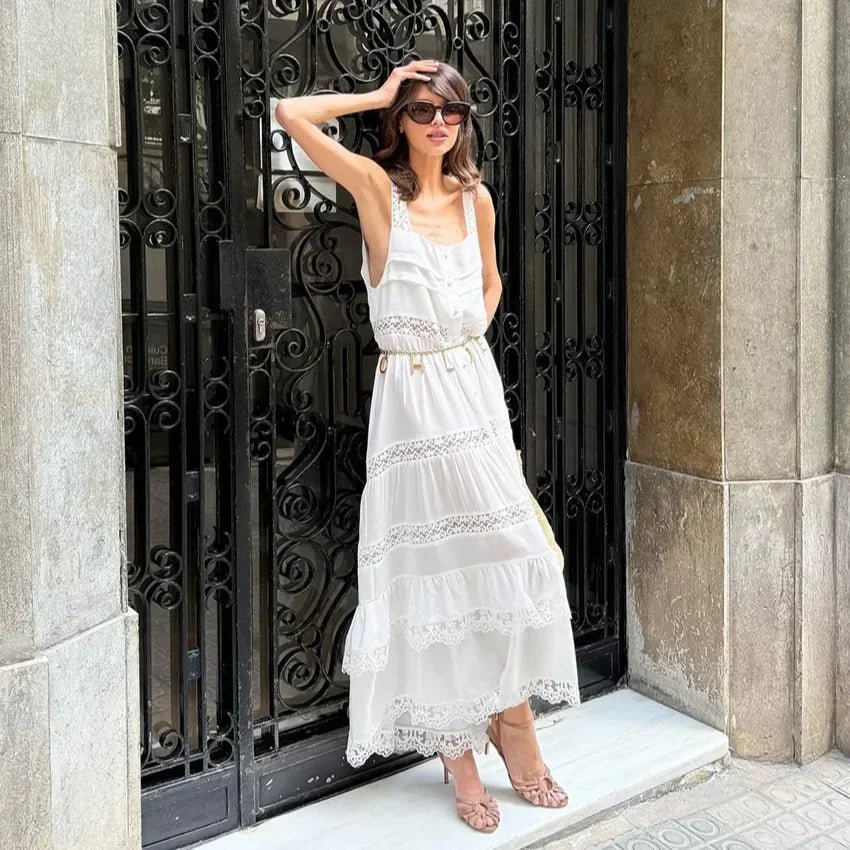 Bianca Tiered Lace Patchwork Maxi Dress