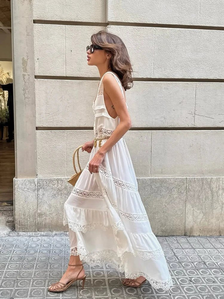 Bianca Tiered Lace Patchwork Maxi Dress