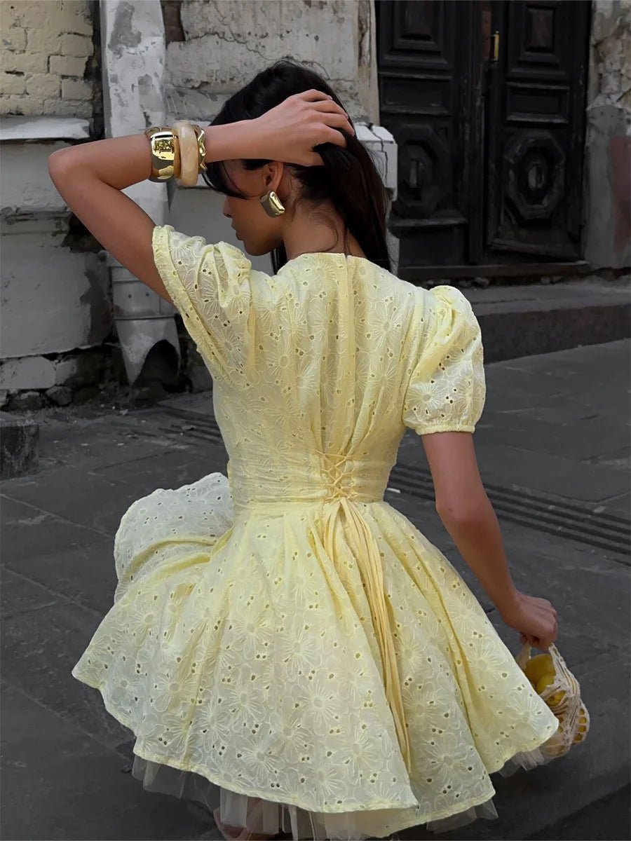 Nicole V-Neck Puff Sleeve Mini Dress